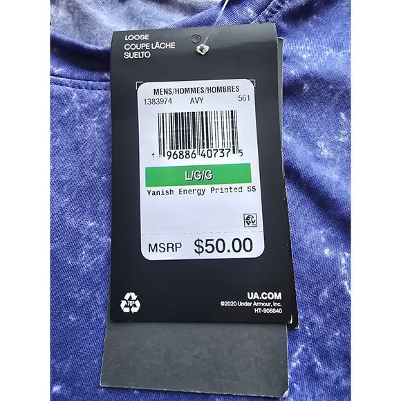 Under Armour Men’s Rush T-Shirt Large Sports Workout Gym Blue Marble Tie-Dye - Picture 2 of 5